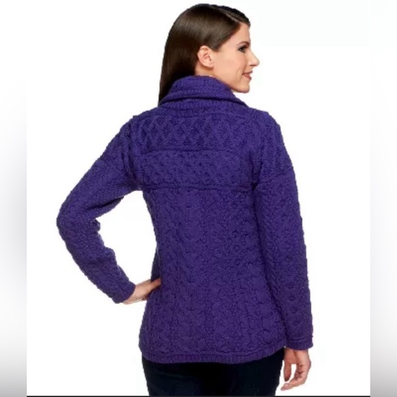 Aran‎ Crafts Ireland Powder Blue Full Zip Cableknit Chunky Sweater Cozy - Picture 2 of 10